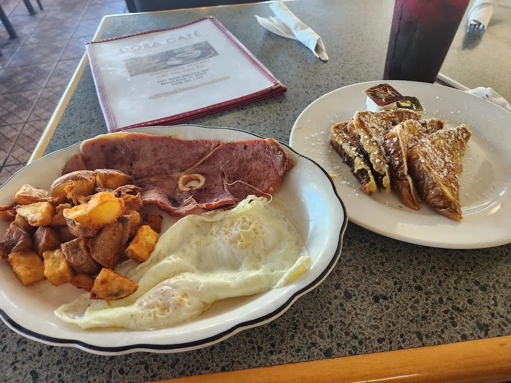 Eggs Country Ham Potatoes and French Toast